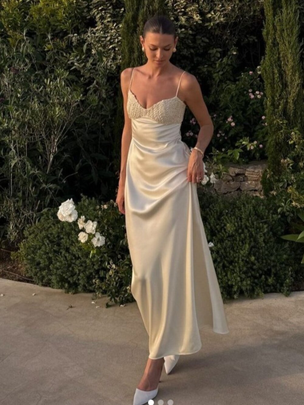 LPA Callie Maxi Dress in Ivory cream satin silk gown